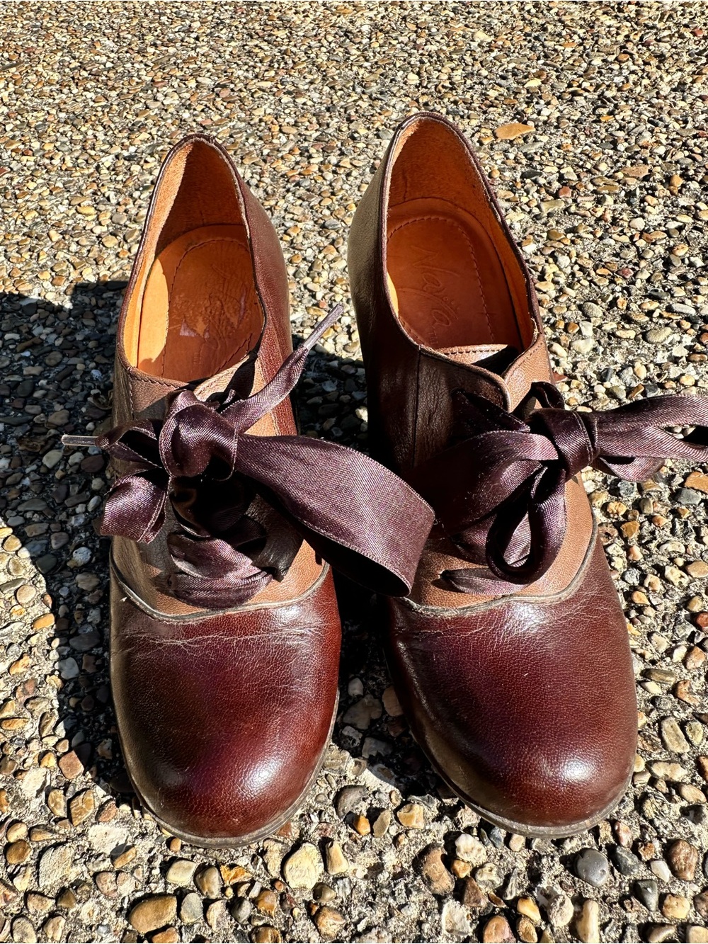 Naya Brown Leather Ribbon-Tie Heels